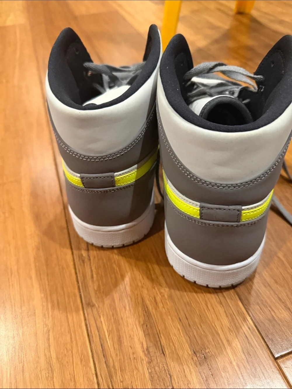Nike Men’s High-Top Sneakers — Gray, White & Neon Yellow Swoosh
